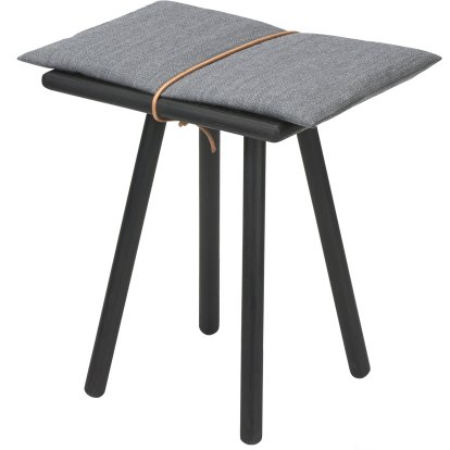 Georg Stool, Frame: black lacquered oak ,  Seat cushion: light grey with brown leather strap