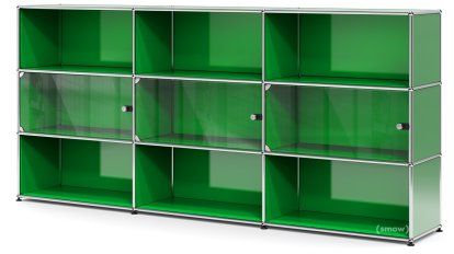 USM Haller Highboard XL with 3 Glass Doors, with lock handle, USM green