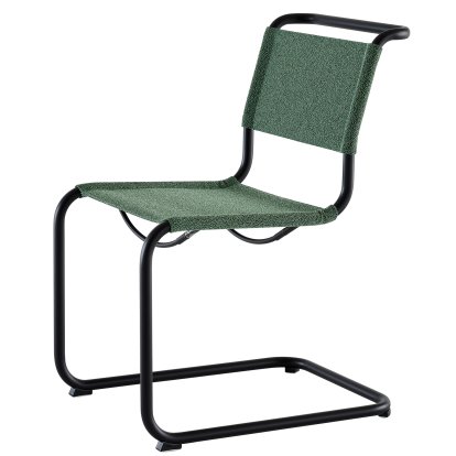 S 33 / S 34 V Fabric Cantilever Chair, Without armrests, Deep black matt powder coated, Fabric Cento malachit - dark green, Black plastic glides with felt