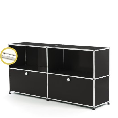 USM Haller E Sideboard L with Compartment Lighting, Graphite black RAL 9011, Cool white
