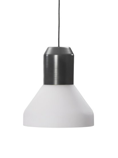 Bell Light Pendant Lamp, Grey lacquered metal, White opaline glass, H 23 x ø 35 cm