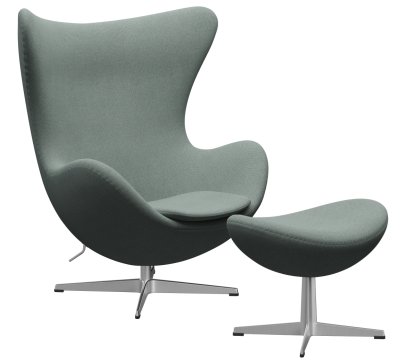 Egg Chair, Re-wool, 868 - Light aqua / natural, Satin polished aluminium, With footstool