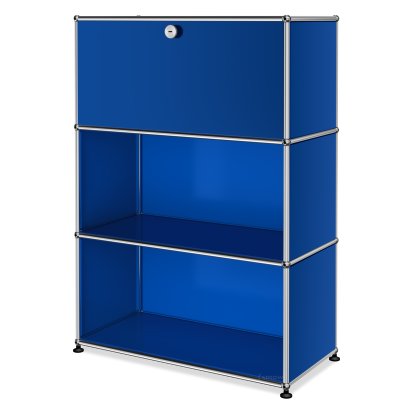 USM Haller Highboard M, Customisable, Gentian blue RAL 5010, With drop-down door, Open, Open