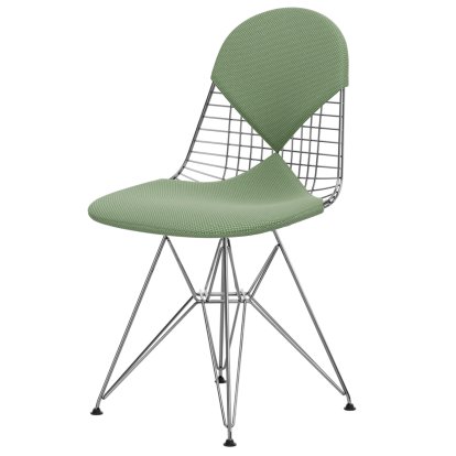 Wire Chair DKR , Polished chrome, Seat and backrest cushion (Bikini), Apollo mint / cream