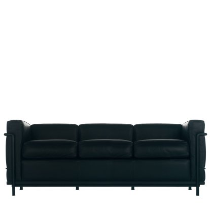 2 Fauteuil Grand Confort, petit modèle, trois places, Matt black lacqured, Leather Scozia, Graphite black