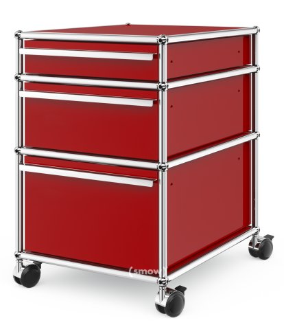 USM Haller Mobile Pedestal with 3 Drawers Type 2 (with Counterbalance), No locks, USM ruby red