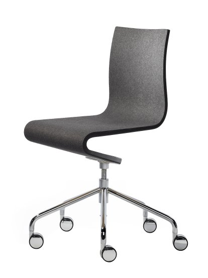 Work Chair Seesaw, Chrome plated, with spindel, Without armrests, Black ash with anthracite felt