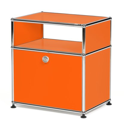 USM Haller bedside cabinet with hinged door and intermediate shelf, Pure orange RAL 2004