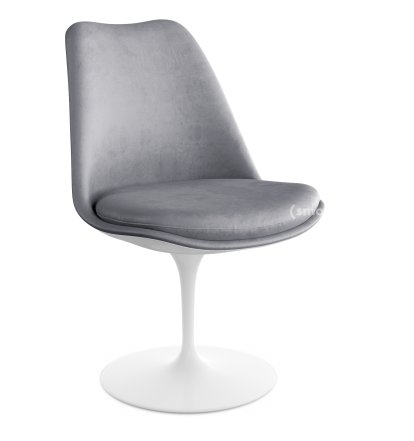 Saarinen Tulip Chair, Swivel, Upholstered inner shell and seat cushion, White, Silver (Eva 139)
