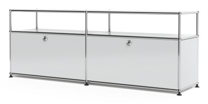 USM Haller Lowboard L with Extension, Customisable, Light grey RAL 7035, With 2 drop-down doors, With cable entry hole top centre