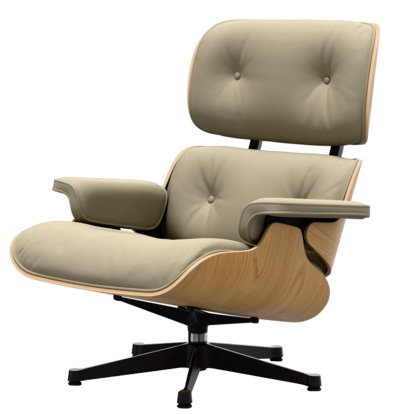 Eames Lounge Chair, Chestnut, natural, Leather Premium F sand, 89 cm, Aluminium polished, sides black