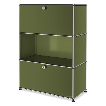USM Haller Highboard M, Customisable, Olive green RAL 6003, With drop-down door, Open, With drop-down door