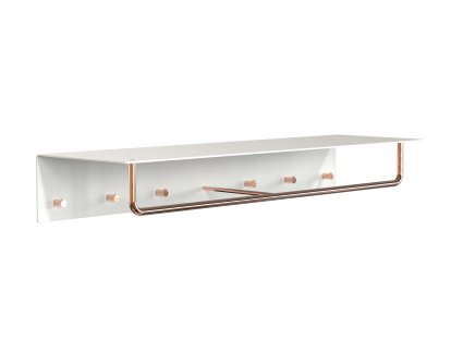 Unu wall coat rack, With rod, With 6 hooks, White matt / polished copper 