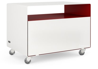 Trolley R 107, Bicoloured, Pure white (RAL 9010) - Ruby red (RAL 3003), Transparent castors