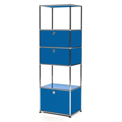 USM Haller living room shelf M type 2, Gentian blue RAL 5010, With 2 drop-down doors and 1 ecxtension door (incl. metal box insert)