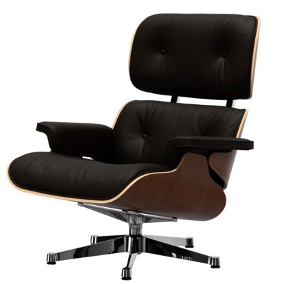 Eames Lounge Chair, Dark walnut, Leather Premium F chocolate, 89 cm, Aluminium polished