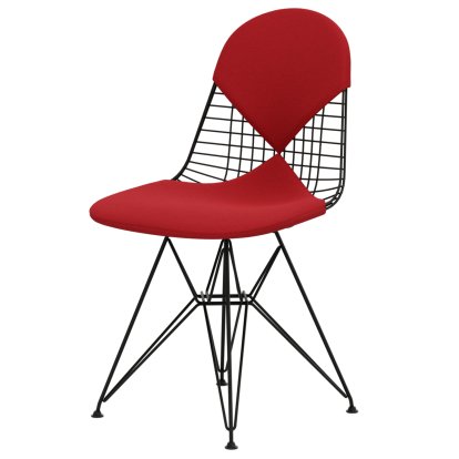 Wire Chair DKR , Powder-coated basic dark, Seat and backrest cushion (Bikini), Hopsak red / poppy red