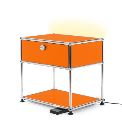 USM Haller Bedside Table with Dimmable Light, Pure orange RAL 2004