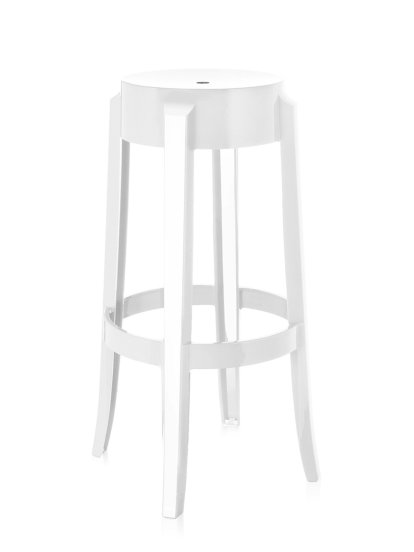 Charles Ghost Stool, Base 46 x Seat 29 x Height 75, Opaque, Shining white
