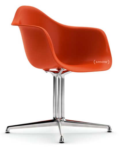 Eames Plastic Armchair RE DAL, Red (poppy red), Without upholstery, Without upholstery, Aluminium polished, New seat height (43,0 cm)