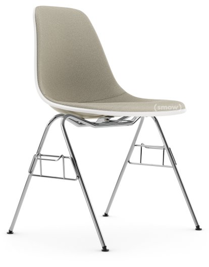 Eames Plastic Side Chair RE DSS / DSS-N, Pebble, With full upholstery, Warm grey / ivory, With linking element (DSS)