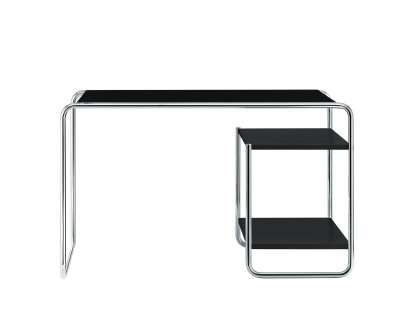 S 285/1 - S 285/2 Desk, Ash deep black, open-pored lacquered, S 285/2: 2 shelves inside, right