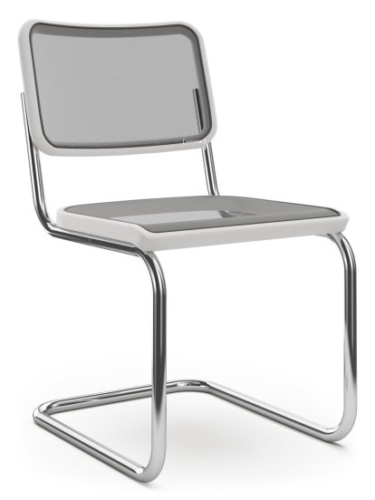 S 32 / S 32 N Cantilever Chair, Stretched synthetic netting, White varnished beech, Black plastic glides with felt
