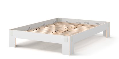 Tagedieb Bed, 160 x 220 cm, Without headboard, FU (plywood, birch) white, Light grey, With rollable slatted base