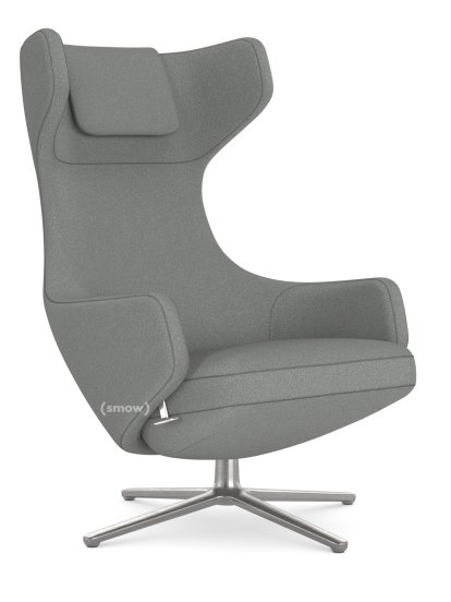 Grand Repos Lounge Chair, Chair Grand Repos, Fabric Cosy 2 Pebble Grey, 45 cm, Polished