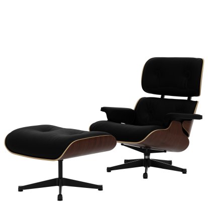 Eames Lounge Chair & Ottoman, Dark walnut, Leather Premium F nero, 89 cm, Aluminium polished, sides black