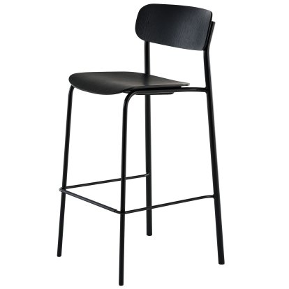 S 243 H Bar Stool, Deep Black (RAL 9005), Oak stained black (TP 29)
