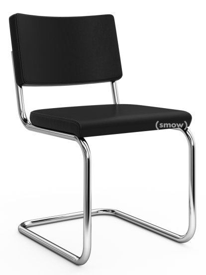 S 32 PV Pure Materials Cantilever Chair, Nappa Leather black, Chrome-plated, Black plastic glides with felt