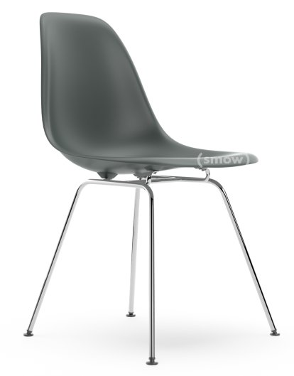 Eames Plastic Side Chair RE DSX, Granite grey, Without upholstery, Without upholstery, Standard version - 43 cm, Chrome-plated