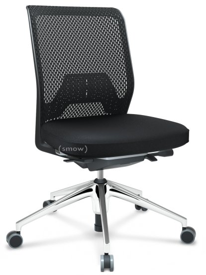 ID Mesh, FlowMotion-with tilt mechanism, with seat depth adjustment, Without armrests, 5 star foot, polished aluminium, Basic dark, Plano seat cover, diamond mesh back, Nero, Hard castors for carpets