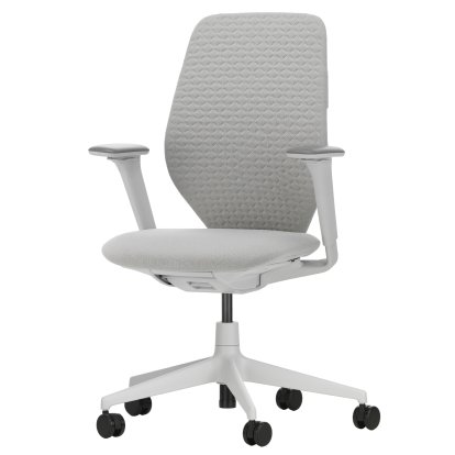 ACX Soft Swivel Chair, Without forward tilt, with seat depth adjustment, 3D-armrests F, Soft grey, Seat Grid Knit, stone grey, Hard castor for carpet