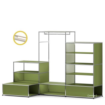 USM Haller E Clothes Rack XL with Lighting, Olive green RAL 6003