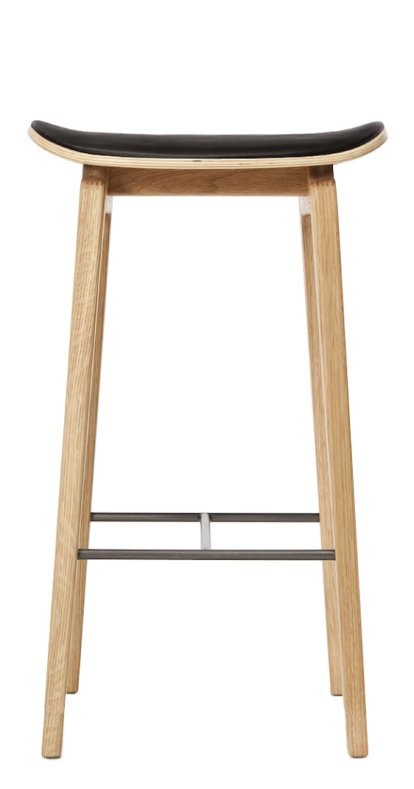 NY11 Bar Stool, Kitchen version: seat height 65 cm, Natural oak, Ultra leather black