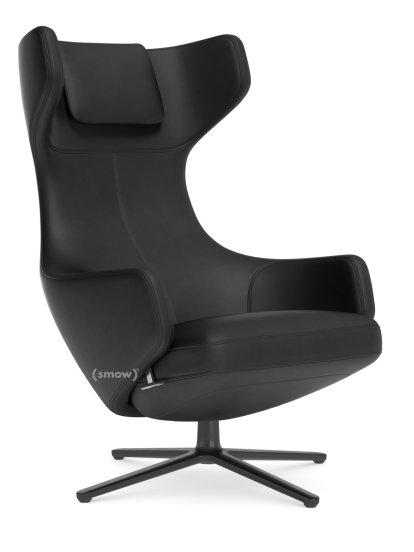 Grand Repos Lounge Chair, Chair Grand Repos, Leather Premiun nero, 46 cm, Basic dark