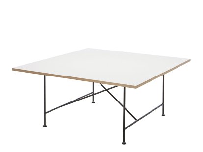 Eiermann 1 Conference Table, White melamine with oak edge, Black, With leveling feet (H 74-76cm)