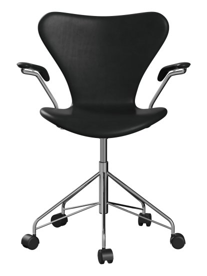 Series 7 Swivel Chair 3117 / 3217 Full Upholstery, With armrests, Leather Grace black, Chrome
