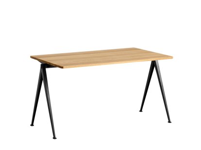 Pyramid Table 01, L 140 x W 75 x H 74 cm, Lacquered oak, Steel black powder-coated