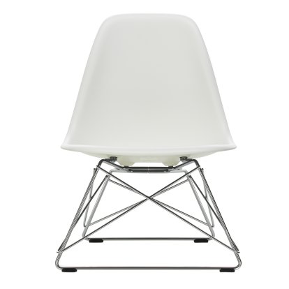 Eames Plastic Side Chair RE LSR, White non-RE, Without upholstery, Polished chrome