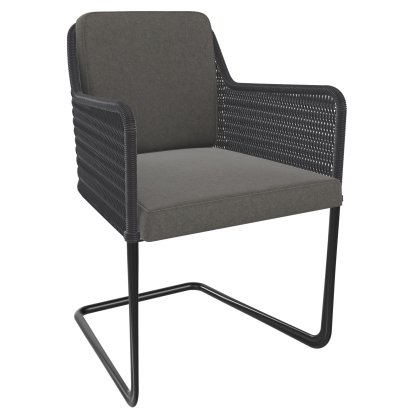 D43 Armchair, Wickerwork II - anthracite, Fabric cavalry cloth - silver grey, Black