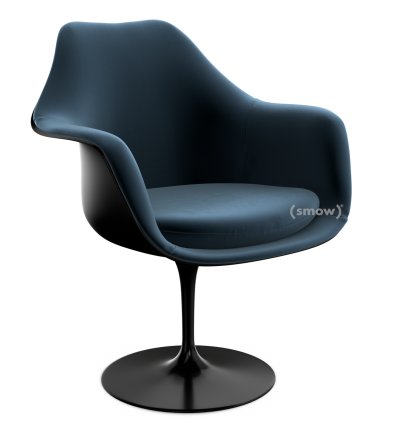 Saarinen Tulip Armchair, Swivel, Upholstered inner shell and seat cushion, Black, Night Blue (Eva 170)