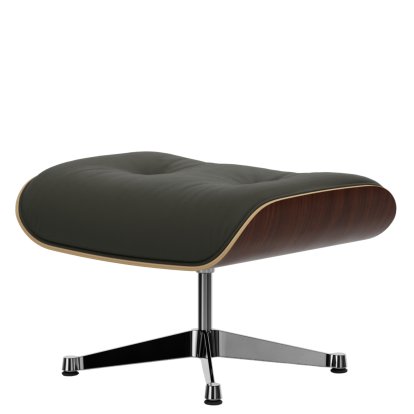 Eames Lounge Chair Ottoman, Dark walnut, Leather Premium F umbra grey, Aluminium polished