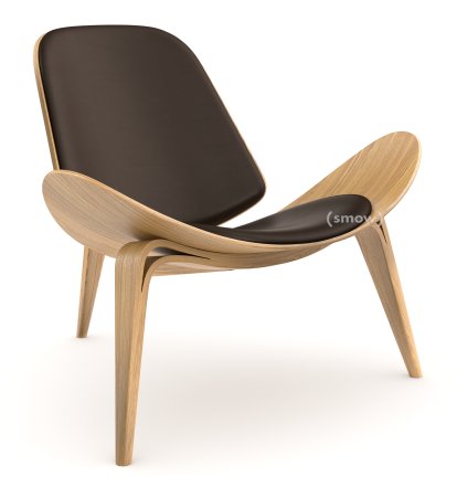 CH07 Shell Chair, Lacquered oak, Leather brown