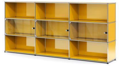 USM Haller Highboard XL with 3 Glass Doors, without lock, Golden yellow RAL 1004