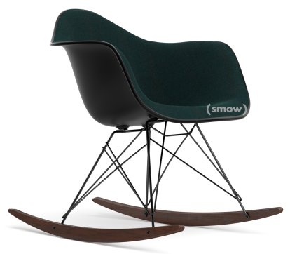 Eames Plastic Armchair RE RAR with Upholstery, Deep black, With full upholstery, Petrol / moor brown, Black, Basic dark/dark maple