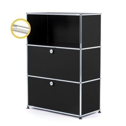 USM Haller E Highboard M with 2 Drop-down Doors and Compartment Lighting, Graphite black RAL 9011, Cool white