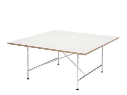 Eiermann 1 Conference Table, White melamine with oak edge, Chrome, With leveling feet (H 74-76cm)